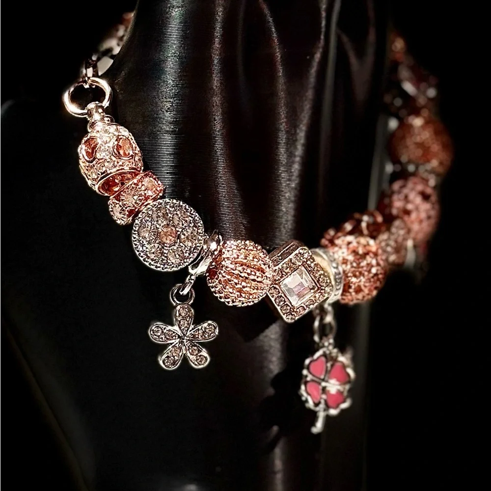 Elegant Rose Gold and Silver Charm Bracelet